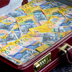 Briefcase full of Australian fifty dollar notes.