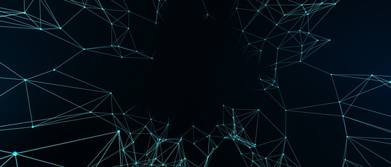 Abstract futuristic - technology with polygonal shapes on dark blue background. Design digital technology concept. 3d illustration.