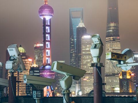 Group of CCTV Security Camera in shanghai Financial District