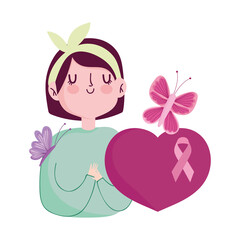 breast cancer awareness woman flower butterfly heart ribbon