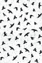 Obraz na płótnie Canvas Vector pattern illustration of birds silhouette randomly scattered with background texture.
