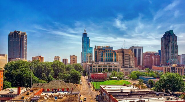A downtown Raleigh North Carolina city skyline in HDR.
