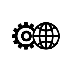 Gear and globe icon vector on white background, simple sign and symbol.