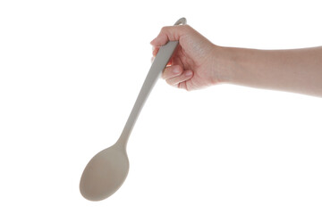 hand holding silicon spatula down.