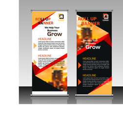 Roll Up banner stand. Presentation concept. Corporate business roll up template background. Vertical template billboard, banner stand or flag design layout. Poster for conference, forum, shop
