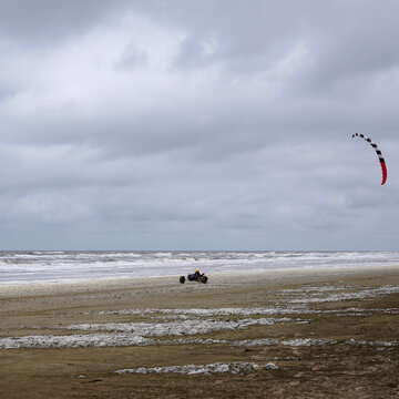 Racing kitebuggy on the beach