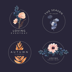 Logo design with autumn flower concept for brand and marketing watercolor  illustration.