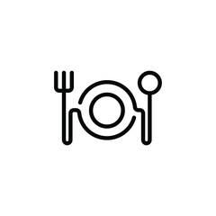 Food dish spoon and fork thin icon vector on white background, simple sign and symbol.
