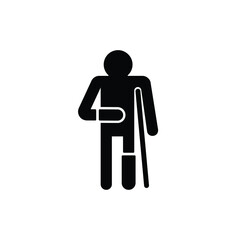 Broken leg patient icon vector on white background, simple sign and symbol.