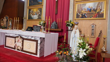 Fototapeta na wymiar shot of religious christian or catholic chapel and altar for worshippers 