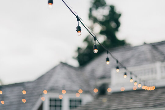 Lights strung outside a house