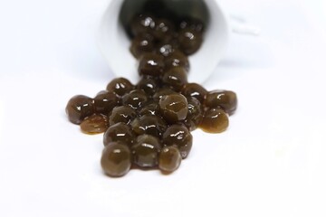 Closeup of boba pearl isolated on a white background