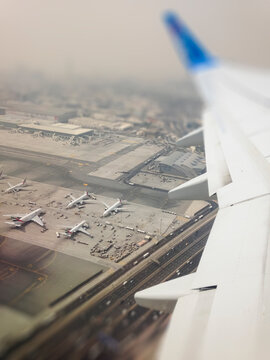 Aerial View Of The Airport From Airplane Window