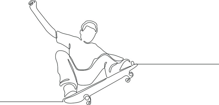 one continuous drawn line skateboard drawn by hand picture silhouette. Line art. 