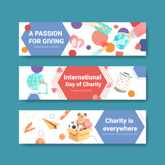  International Day of Charity banner concept design with advertise watercolor vector.