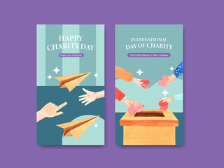 Instagram template with International Day of Charity concept design for social media and internet watercolor vector.