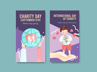  Instagram template with International Day of Charity concept design for social media and internet watercolor vector.