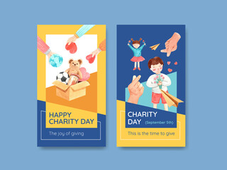 Instagram template with International Day of Charity concept design for social media and internet watercolor vector.