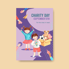 Poster template with International Day of Charity concept design for brochure and leaflet watercolor vector.