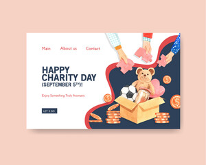 Fototapeta premium Website template with International Day of Charity concept design for online community and internet watercolor vector.