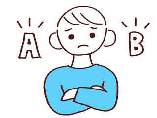 腕組みしながら選択に悩む男性