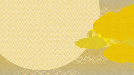 市松模様 円の中は波の模様 金の背景 日本の伝統模様 月 雲 Checkered Pattern The Inside Of The Circle Is A Wave Pattern Gold Background Japanese Traditional Pattern Moon Cloud Wall Mural Wdw