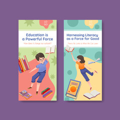 Flyer template with International literacy Day concept design for brochure and leaflet watercolor vector.