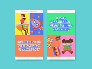 Fototapeta premium Instagram template with International literacy Day concept design for online marketing and social media watercolor vector.