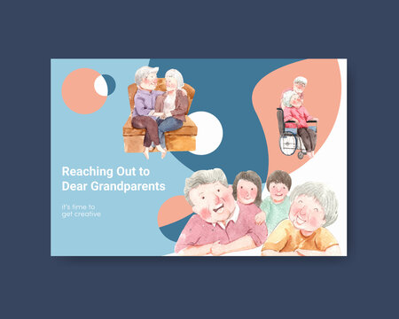 Facebook template with national grandparents day concept design for social media and online marketing watercolor vector.
