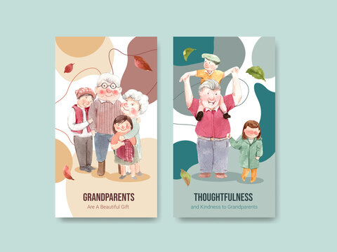 Instagram template with national grandparents day concept design for social media and internet watercolor vector.