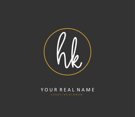 H K HK Initial letter handwriting and signature logo. A concept handwriting initial logo with template element.