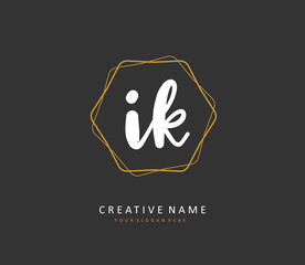 I K IK Initial letter handwriting and signature logo. A concept handwriting initial logo with template element.