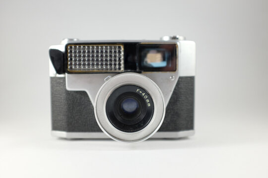 Vintage funky retro film photography camera with flash