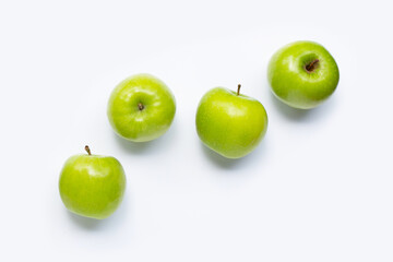 Green apples on white background. Copy space