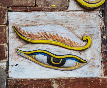The Buddha's eyes on the wall,in the ancient city Bhaktapur,Nepal