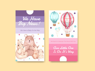 Instagram template with baby shower design concept for social media and marketing watercolor vector illustration.