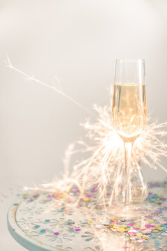 Single Glass of Champagne with Sparkler