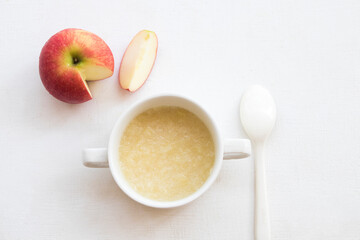 mix apple mashed with milk healthy foods health care for baby eats breakfast arrangement flat lay...