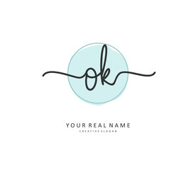 O K OK Initial letter handwriting and signature logo. A concept handwriting initial logo with template element.