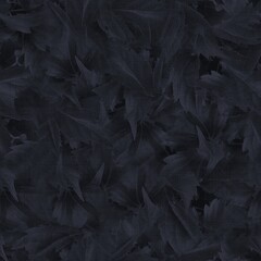 Dark moody almost black leaf seamless pattern. High quality illustration. Deep mysterious distant and faded leaf foliage design. Luxurious shadow surface pattern design for interiors or backgrounds.