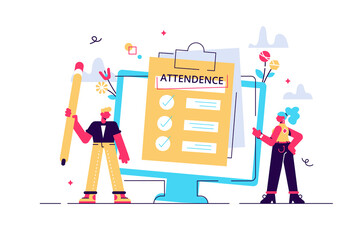 Attendance concept. Businessman near document 