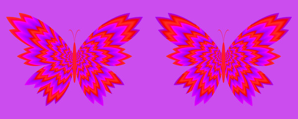 Red butterflies. Optical expansion illusion.