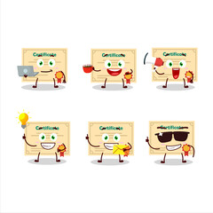Certificate paper cartoon character with various types of business emoticons