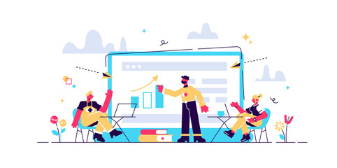 Students with laptops sitting around lector