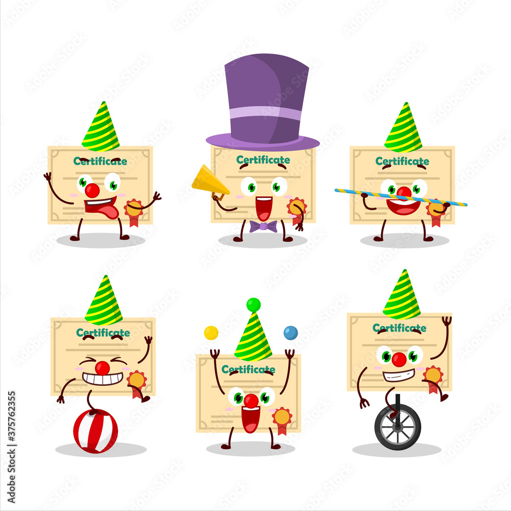 Poster Cartoon character of certificate paper with various circus shows