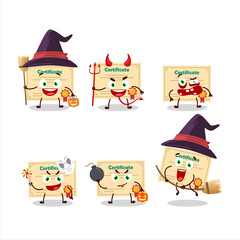Halloween expression emoticons with cartoon character of certificate paper