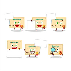 Certificate paper cartoon character bring information board