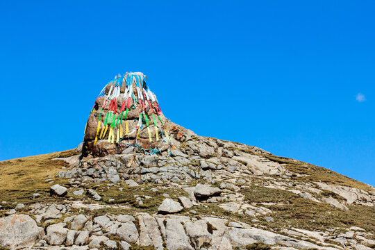 Prayer flags on the stone,Qinghai,China