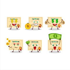 Certificate paper cartoon character with cute emoticon bring money