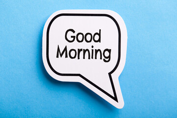 Good Morning Speech Bubble Isolated On Blue Background